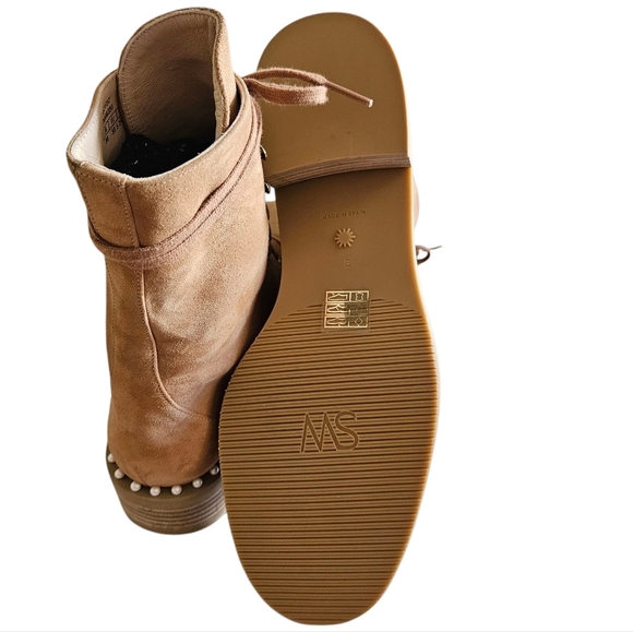 Stuart Weitzman Allie Suede Feminine Casual Leather Pearls Camel Boots Size 8. - Picture 6 of 9